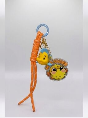 Orange Bird Keychain with Yellow Fish Charm - Cute Pet Bird Accessory